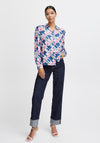 B.Young Josa Puff Shoulder Print Top, True Navy Mix