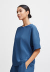 B.Young Rissa Round Neck Plisse Top, True Navy