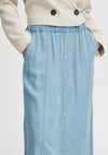 B.Young Lana Button Placket Midi Denim Skirt, Light Blue Denim