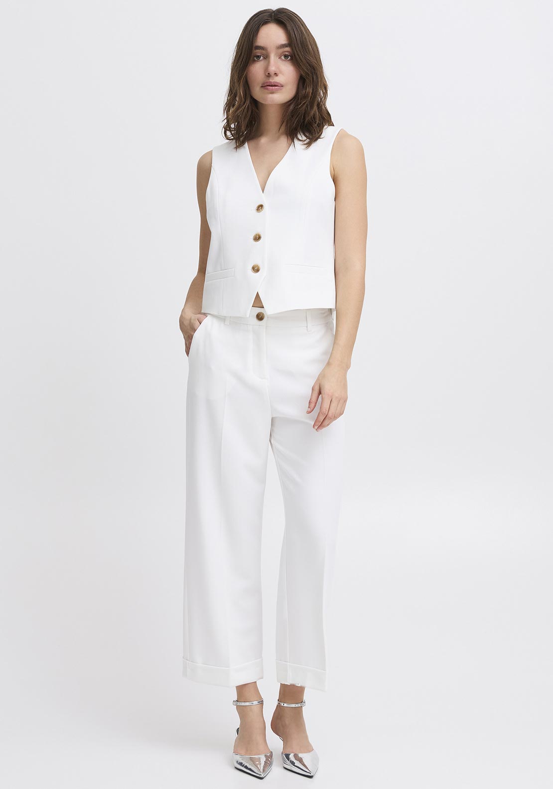 b.young Deceri Buttoned Waistcoat, White