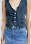 B.Young Komma Denim Waistcoat, Mid Blue Denim