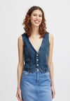 B.Young Komma Denim Waistcoat, Mid Blue Denim