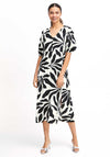 B.Young Janina Satin Palm Print Midi Dress, Black & White