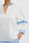 B.Young Jiya Embroidered Trim Blouse, Palace Blue Mix
