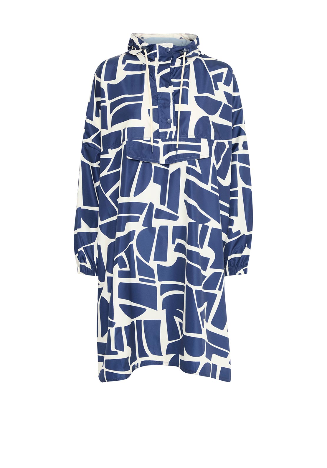 b.young Aska One Size Oversized Poncho, Navy and Beige