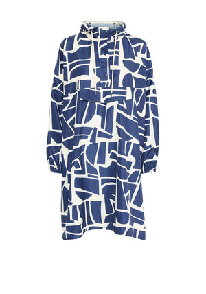 b.young Aska One Size Oversized Poncho, Navy and Beige
