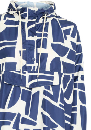 b.young Aska One Size Oversized Poncho, Navy and Beige