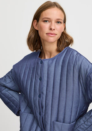b.young Deluks Denim Effect Quilted Jacket, Mid Blue