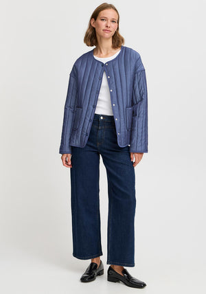 b.young Deluks Denim Effect Quilted Jacket, Mid Blue