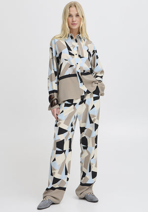 b.young Favia Geometric Print Shirt, Blue Multi