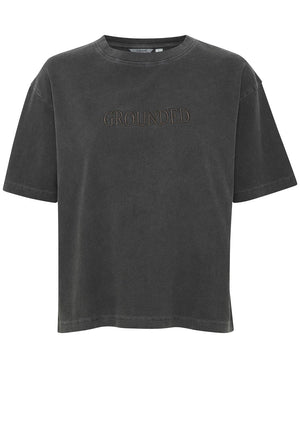 b.young Rach Washed Embroidered T Shirt, Grey