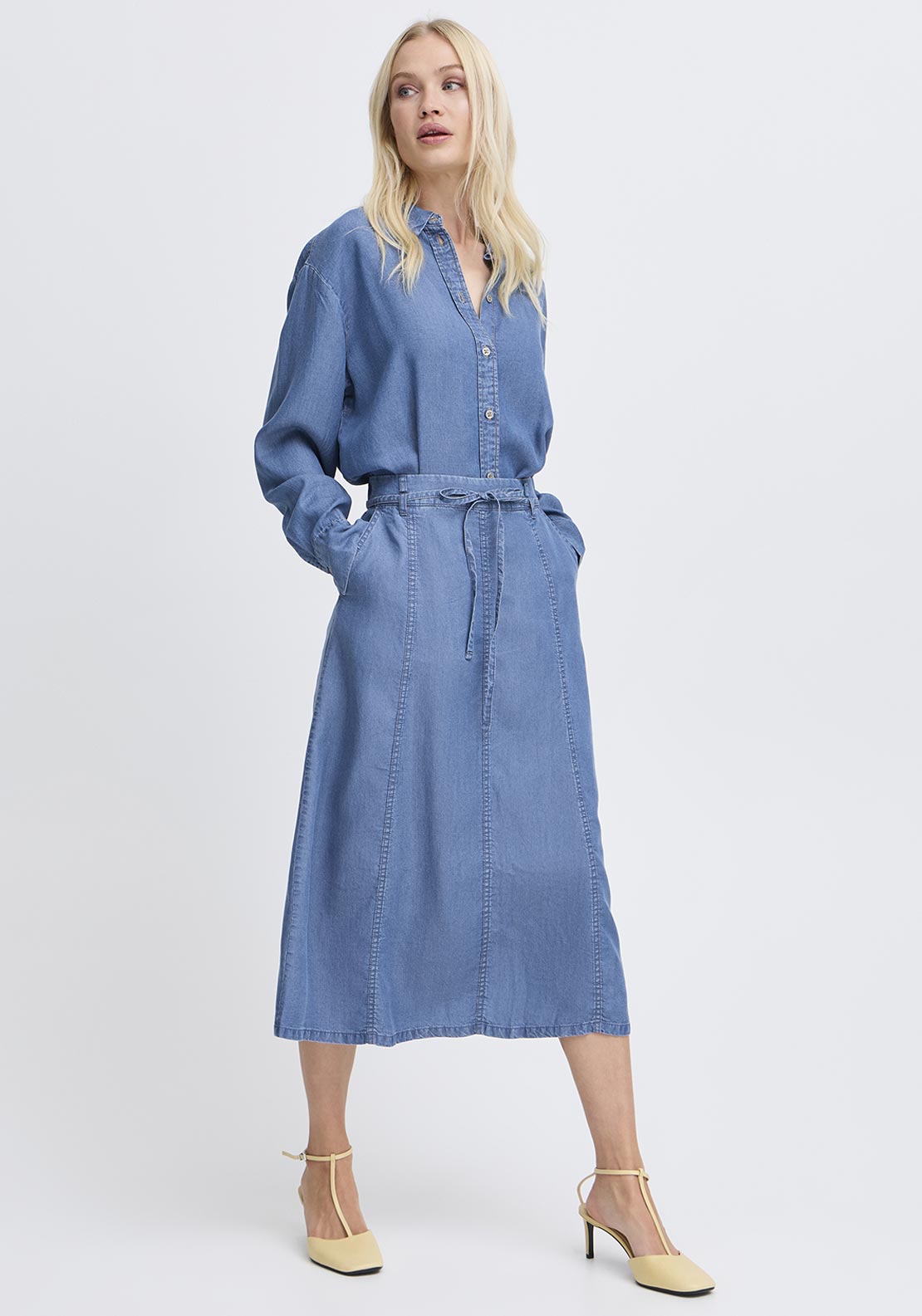 b.young Kosmo Denim Midi Skirt, Blue