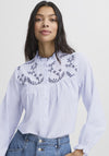 b.young Imogen Embroidered Striped Blouse, Blue