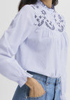 b.young Imogen Embroidered Striped Blouse, Blue