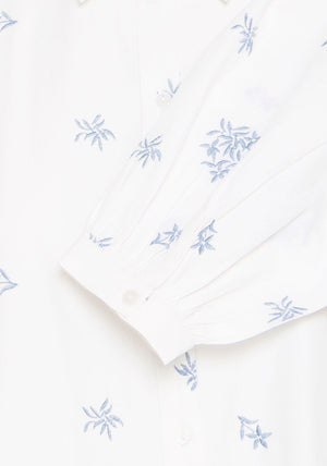 B.Young Flower Embroidered Shirt, White