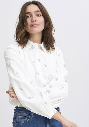 B.Young Flower Embroidered Shirt, White
