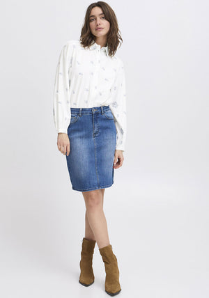 B.Young Flower Embroidered Shirt, White