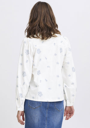 B.Young Flower Embroidered Shirt, White