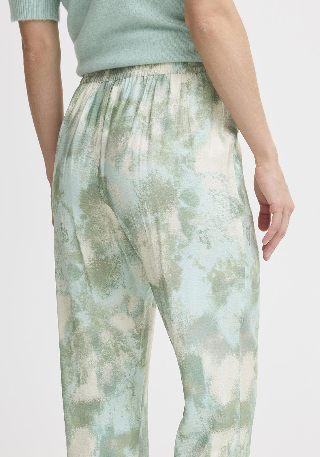 b.young Ibine Watercolour Print Straight Leg Trousers, Green