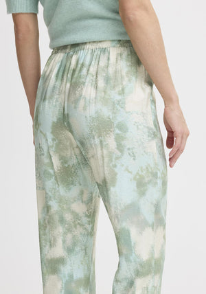 b.young Ibine Watercolour Print Straight Leg Trousers, Green