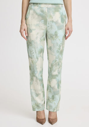 b.young Ibine Watercolour Print Straight Leg Trousers, Green