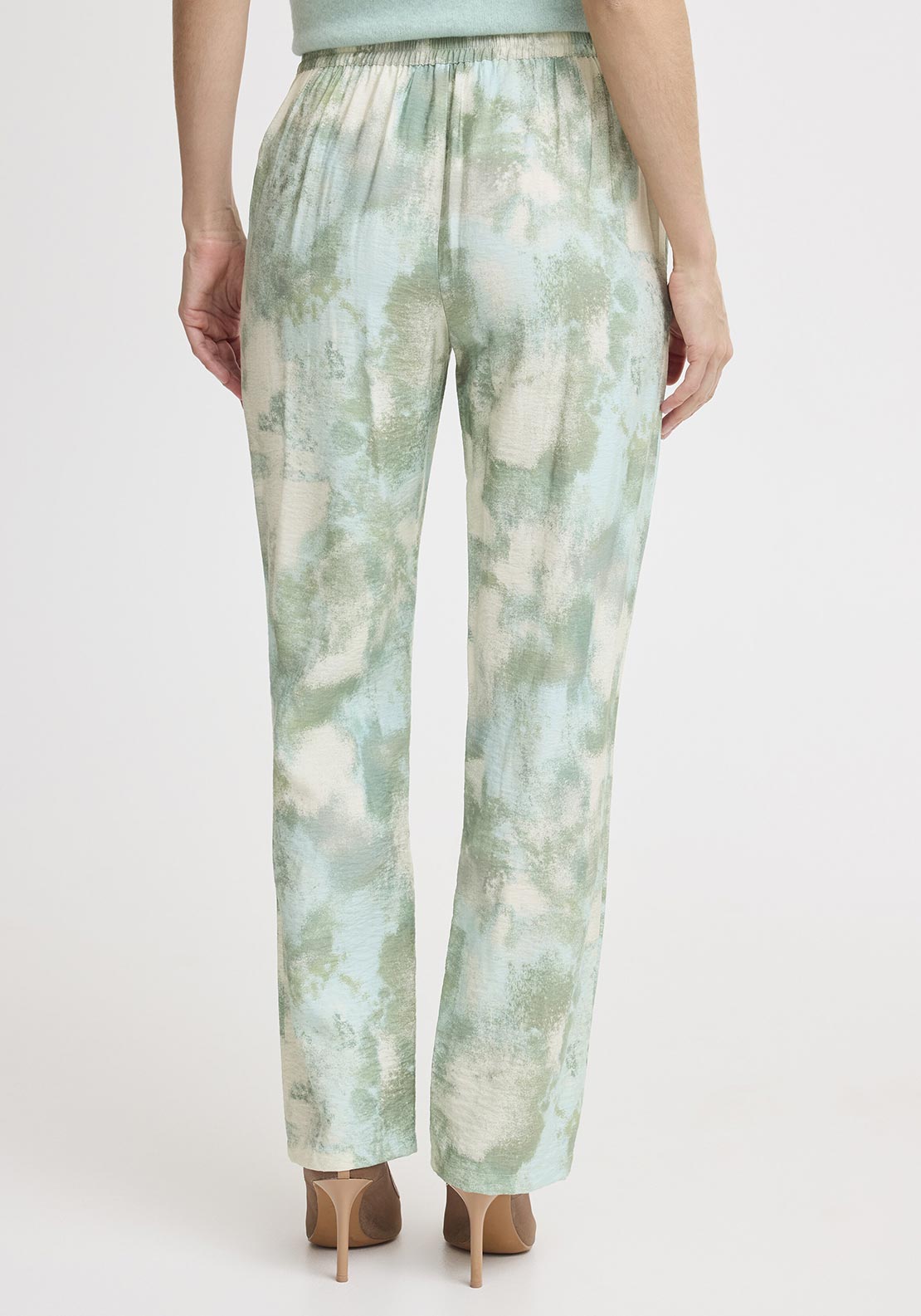 b.young Ibine Watercolour Print Straight Leg Trousers, Green