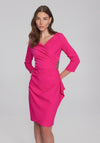 Joseph Ribkoff Brooch Detail Wrap Knee Length Dress, Shocking Pink