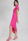 Joseph Ribkoff Dip Hem Wrap Front Satin Midi Dress, Shocking Pink