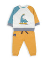 Babybol Baby Boy Two Piece Dino Tracksuit, Mustard Multi