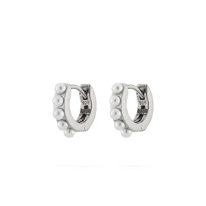 24Kae Pearl Huggie Hoops, Silver