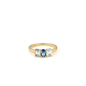 24Kae Trinity Blue CZ Ring, Gold
