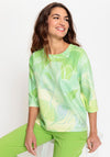 Olsen Henny Floral Print Jersey Top, Kiwi Green