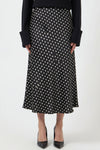 Yas Pella High Waist Satin Polka Dot Midi Skirt, Black