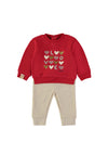 Babybol Baby Girl Love Heart Sweater and Jogger Set, Red