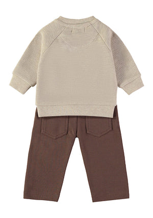 Babybol Baby Boy Dino Jumper and Trouser Set, Beige