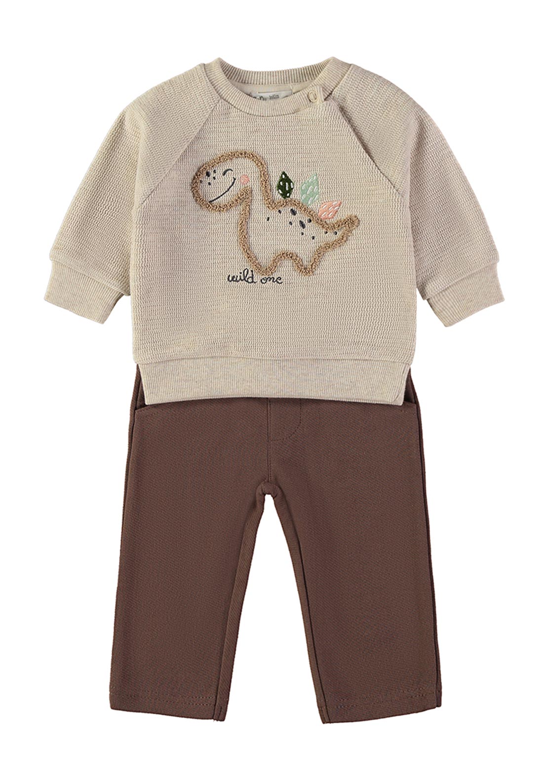 Babybol Baby Boy Dino Jumper and Trouser Set, Beige