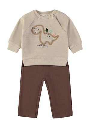 Babybol Baby Boy Dino Jumper and Trouser Set, Beige