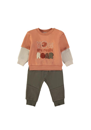 Babybol Baby Boy Roarsome Sweater and Jogger Set, Orange