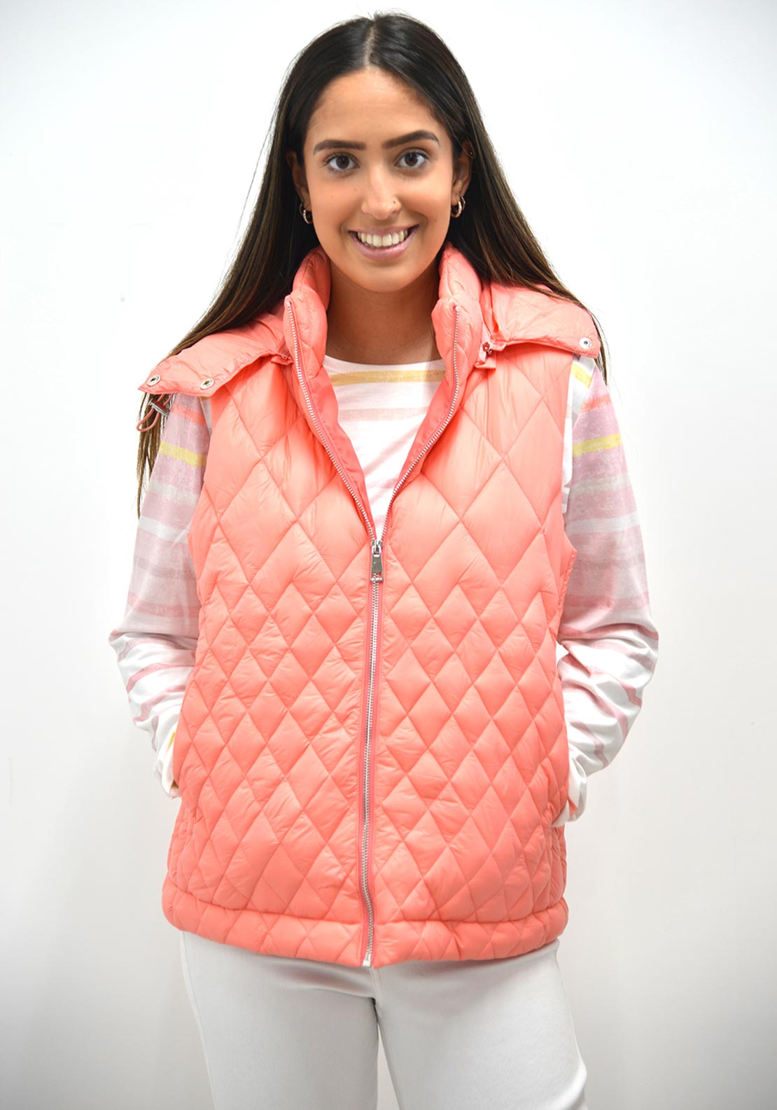 Jessica Graaf Hooded Quilted Zipped Gilet, Coral