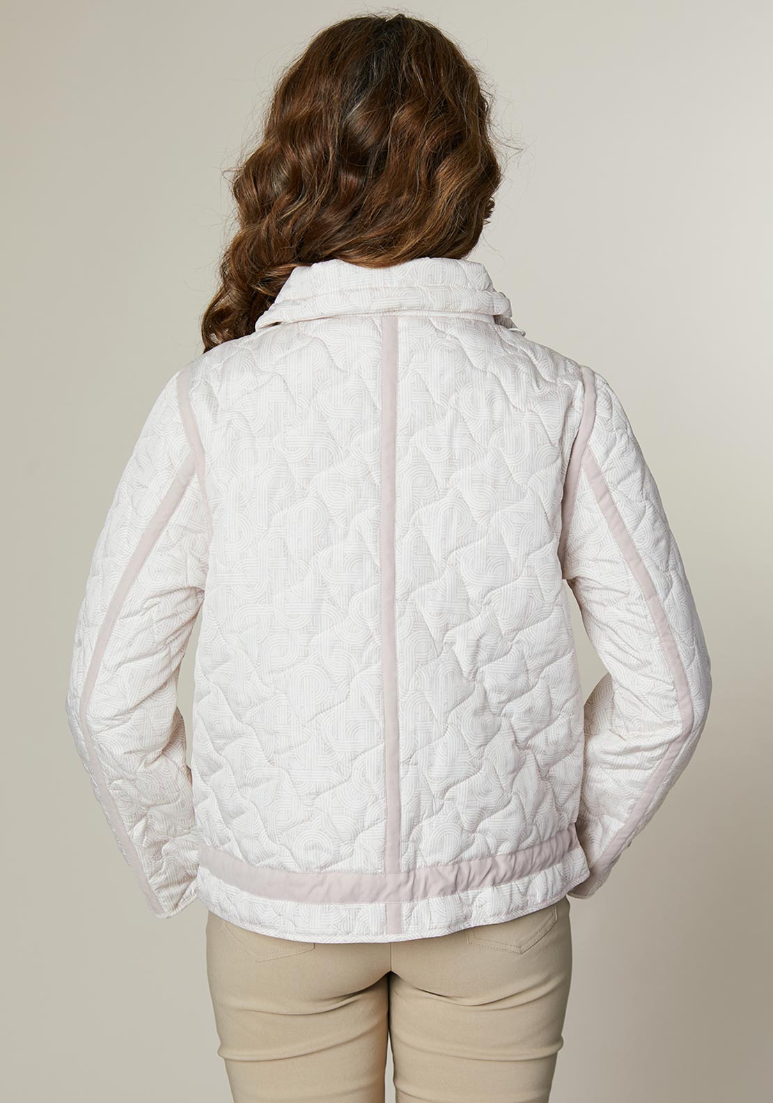 Jessica Graaf Geometric Print Quilted Jacket, Pink and Beige