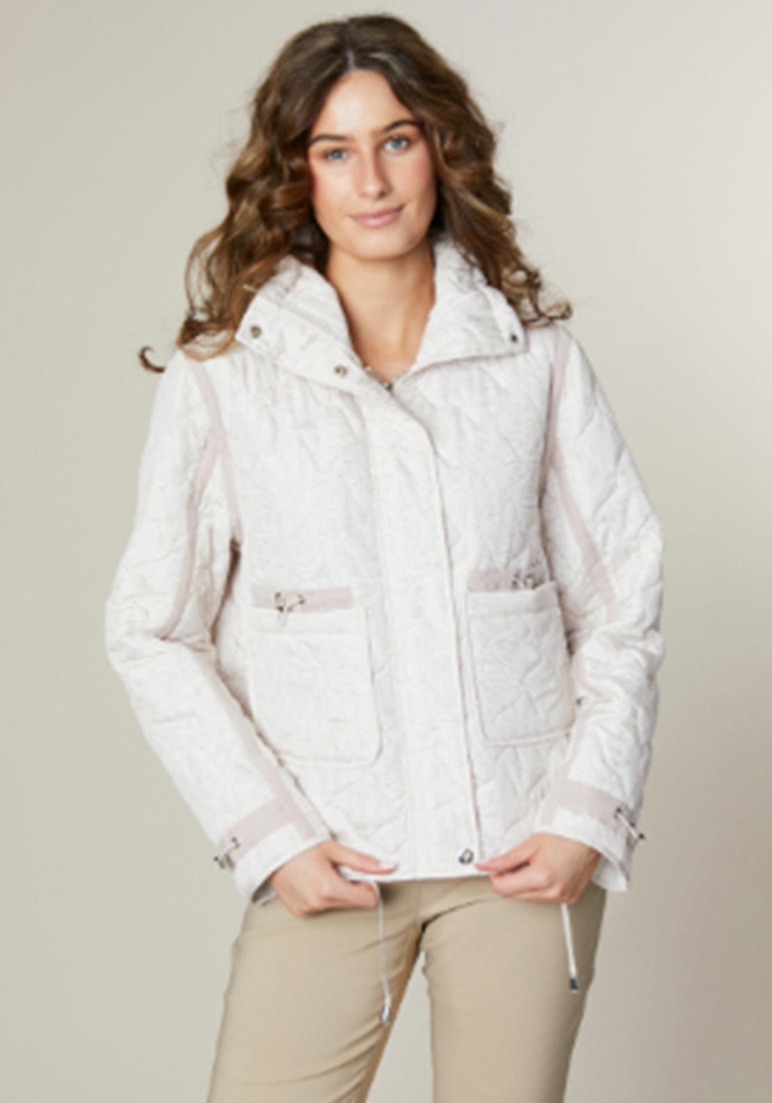 Jessica Graaf Geometric Print Quilted Jacket, Pink and Beige