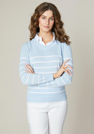 Jessica Graaf Striped Collar Sweater, Light Blue