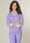 Jessica Graaf Floral Trim Cable Knit Sweater, Purple