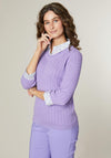 Jessica Graaf Floral Trim Cable Knit Sweater, Purple