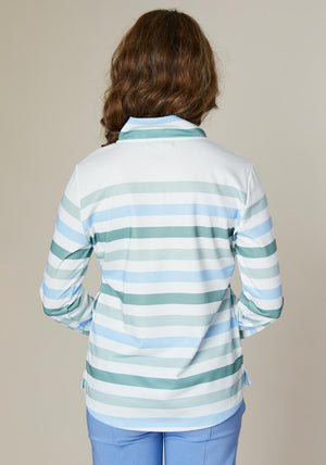 Jessica Graaf Striped Quarter Zip Sweatshirt, Blue and Green