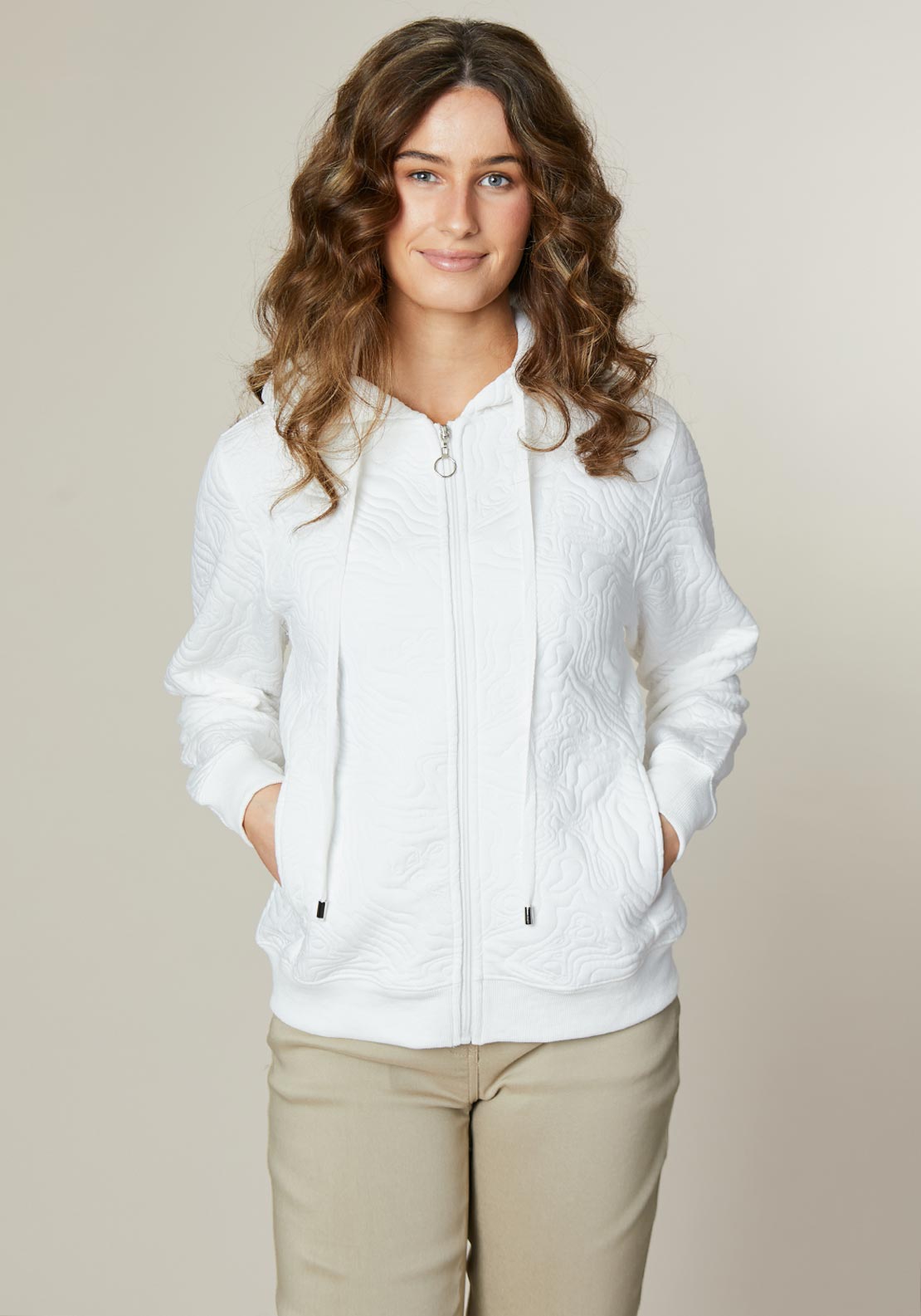 Jessica Graaf Wavy Embossed Zipped Sweatshirt, White