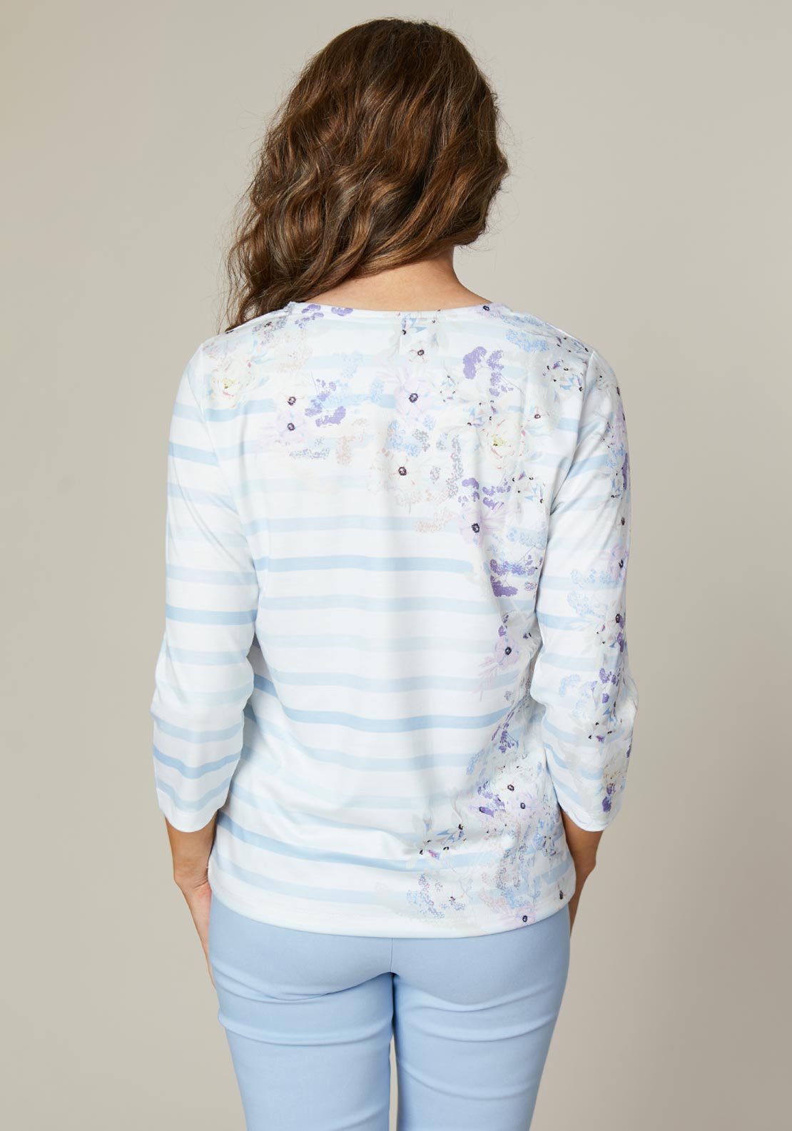 Jessica Graaf Floral Print Striped Top, Blue