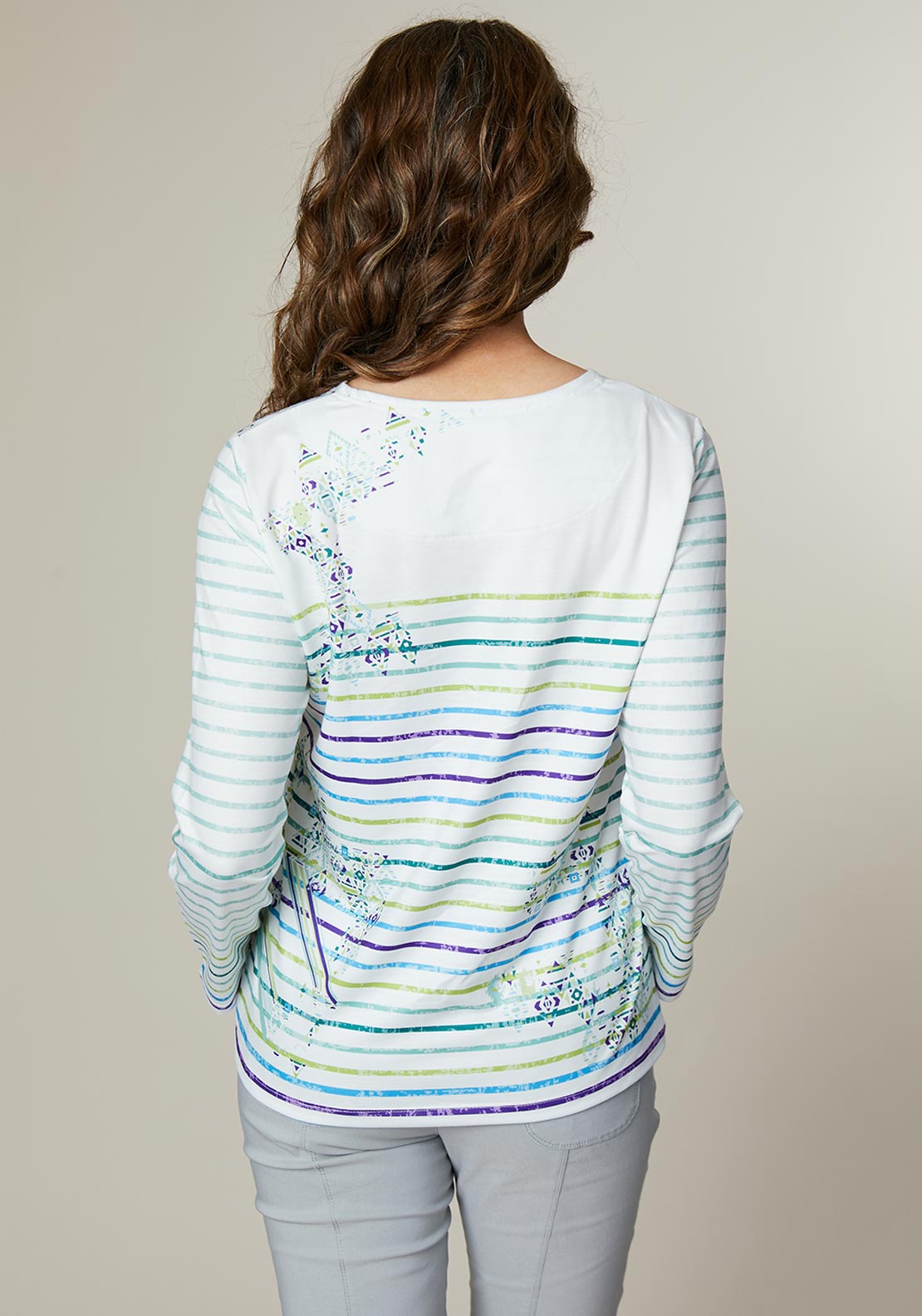 Jessica Graaf Geometric Print Striped Top, White Multi