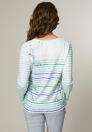 Jessica Graaf Geometric Print Striped Top, White Multi