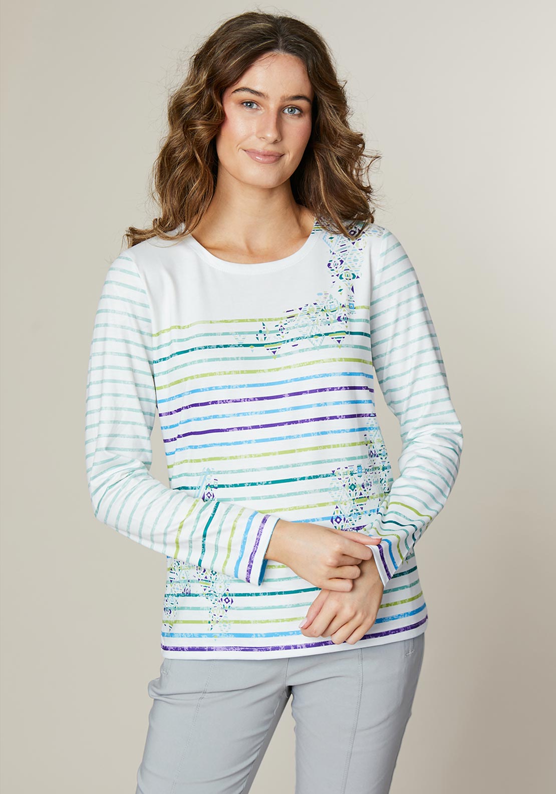 Jessica Graaf Geometric Print Striped Top, White Multi